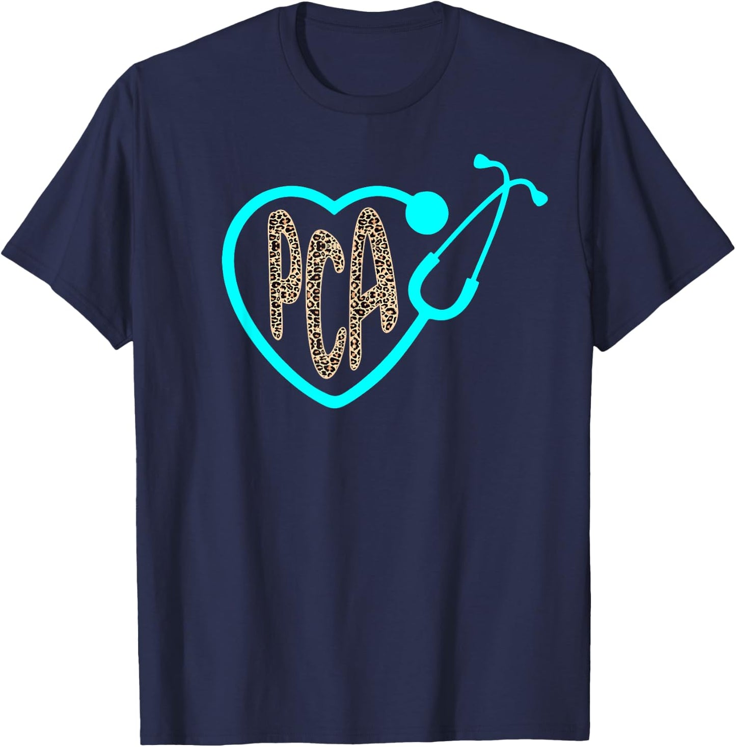 PCA Patient Care Assistant Heart Leopard Nurse Week 2023 T-Shirt - T-Shirt | Navy