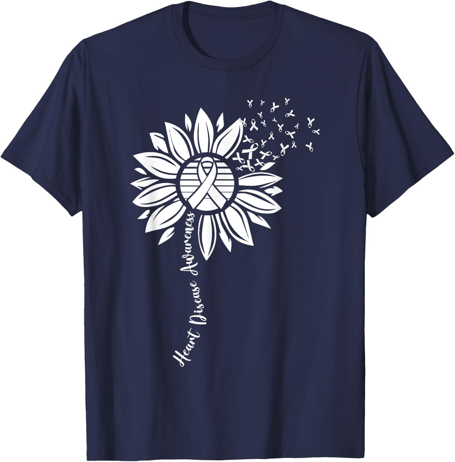 Heart Disease Awareness Month Sunflower Ribbon T-Shirt - T-Shirt | Navy