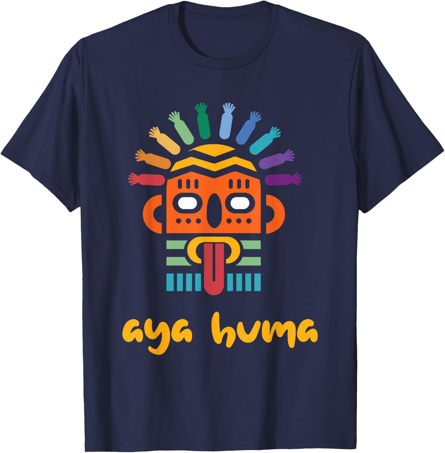 Aya Huma Festival Mask Spirit Head Two Faces Inti Raimy T-Shirt - T-Shirt | Navy
