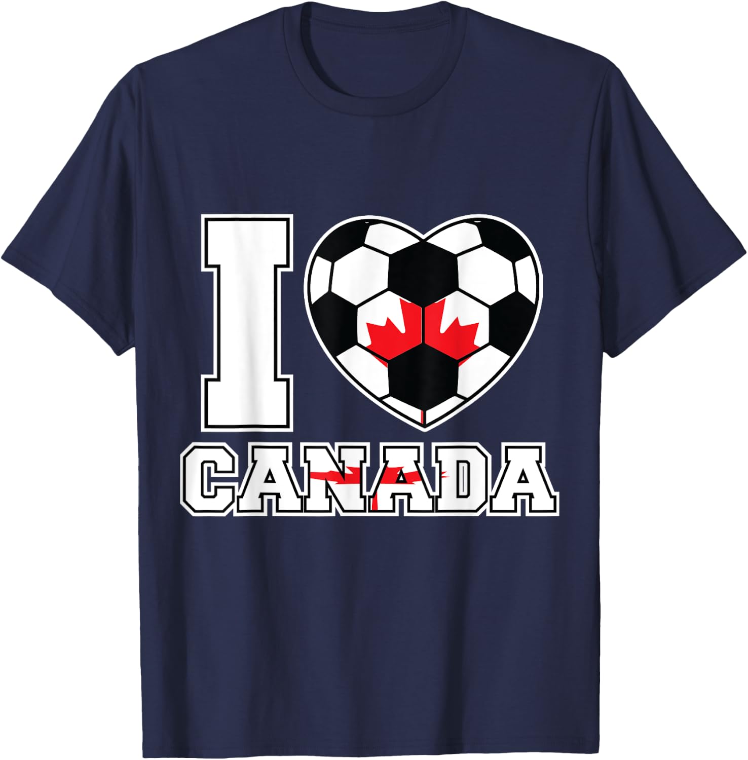 I Love Canada Women Men Kids Canadian Soccer Balls Flag Red T-Shirt - T-Shirt | Navy
