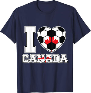 I Love Canada Women Men Kids Canadian Soccer Balls Flag Red T-Shirt - T-Shirt | Navy