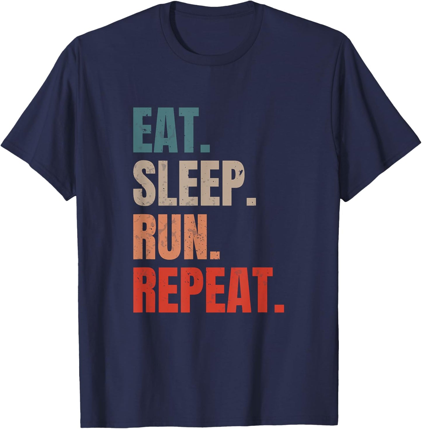 Vintage Running Marathon Runner Eat Sleep Run Repeat T-Shirt - T-Shirt | Navy