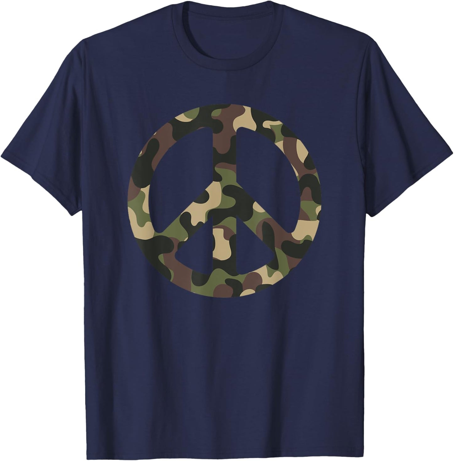 Camouflage Military Camo Hippie Peace Sign T-Shirt - T-Shirt | Navy