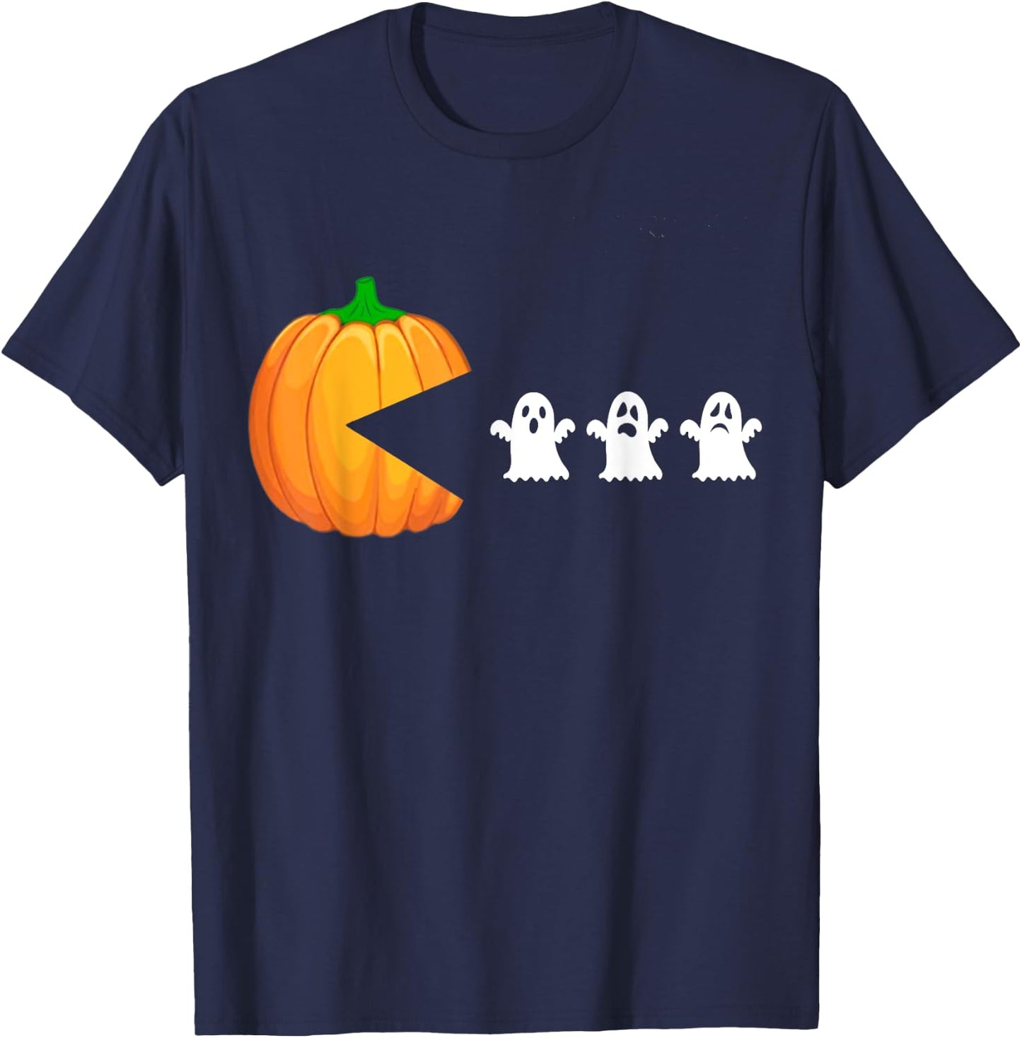 Funny Halloween Pumpkin Eating Ghost, Gamer Men Women Kids T-Shirt - T-Shirt | Navy