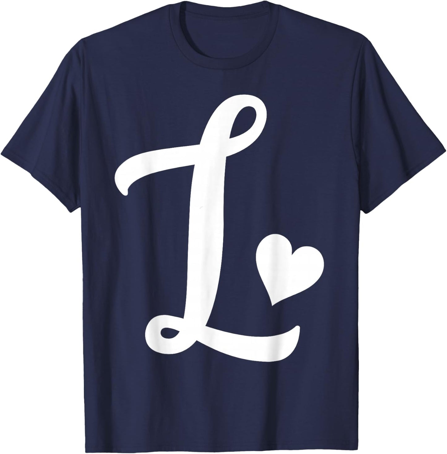 white letter L monogram initial minimalist heart graphic T-Shirt - T-Shirt | Navy