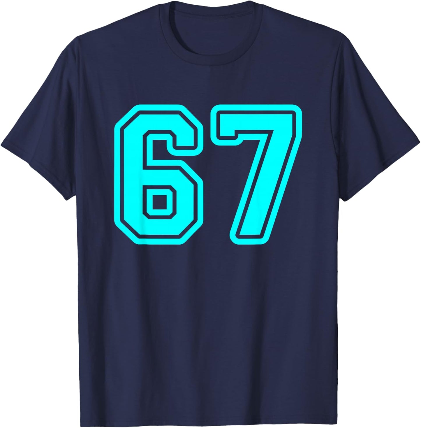 Cyan Sports Team Number #67 T-Shirt - T-Shirt | Navy
