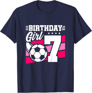 Soccer Birthday Party - 7 Year Old Girl - 7th Birthday T-Shirt - T-Shirt | Navy