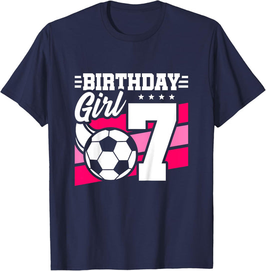 Soccer Birthday Party - 7 Year Old Girl - 7th Birthday T-Shirt - T-Shirt | Navy
