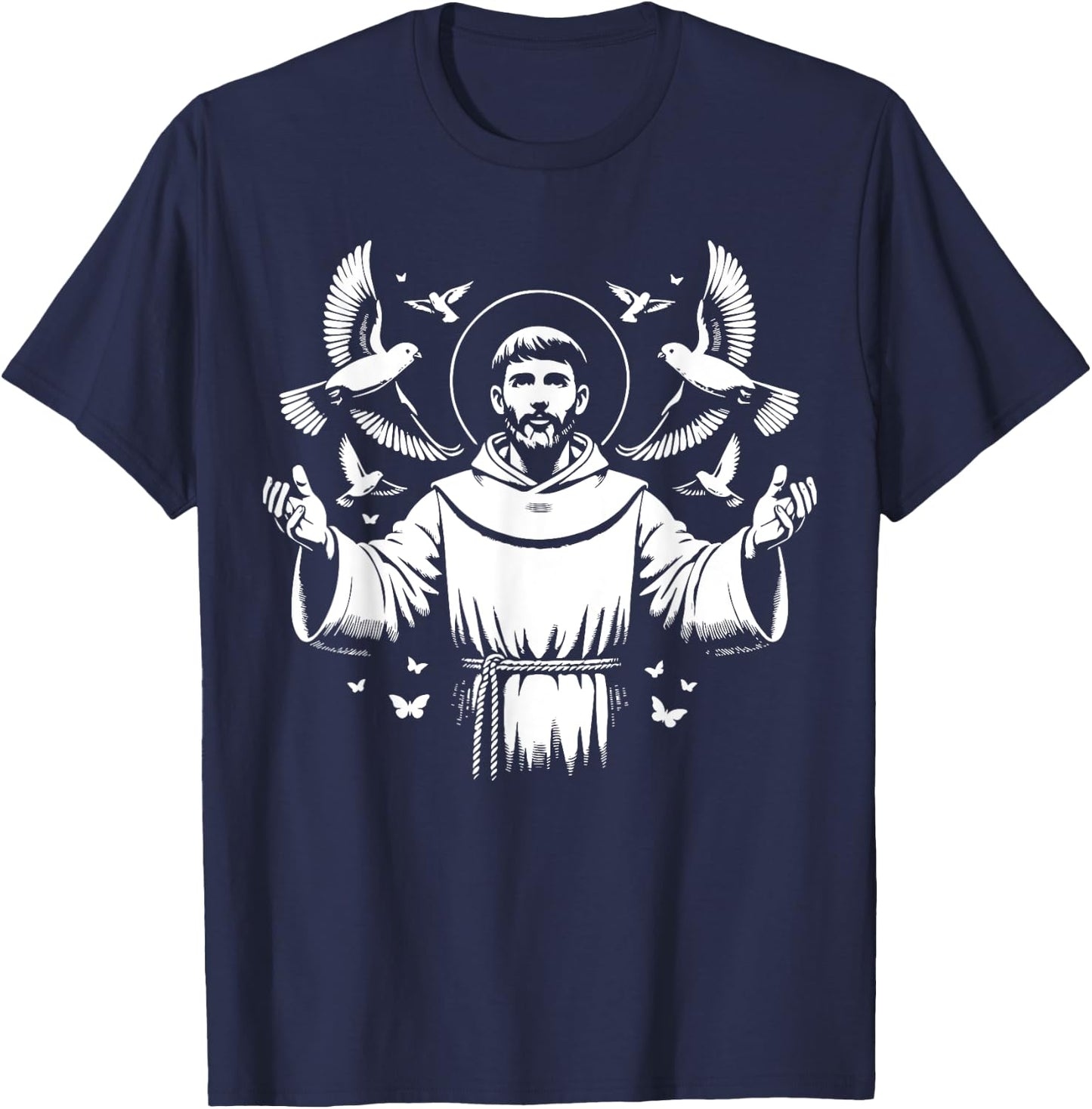 St Francis of Assisi Patron Saint of Animals Birds Catholic T-Shirt - T-Shirt | Navy