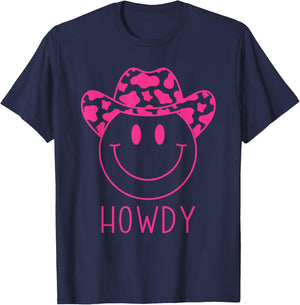 Howdy Western Happy Smiling Smile Face Cowgirl Cowboy Kids T-Shirt - T-Shirt | Navy