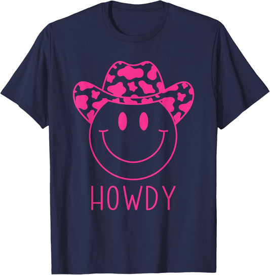 Howdy Western Happy Smiling Smile Face Cowgirl Cowboy Kids T-Shirt - T-Shirt | Navy