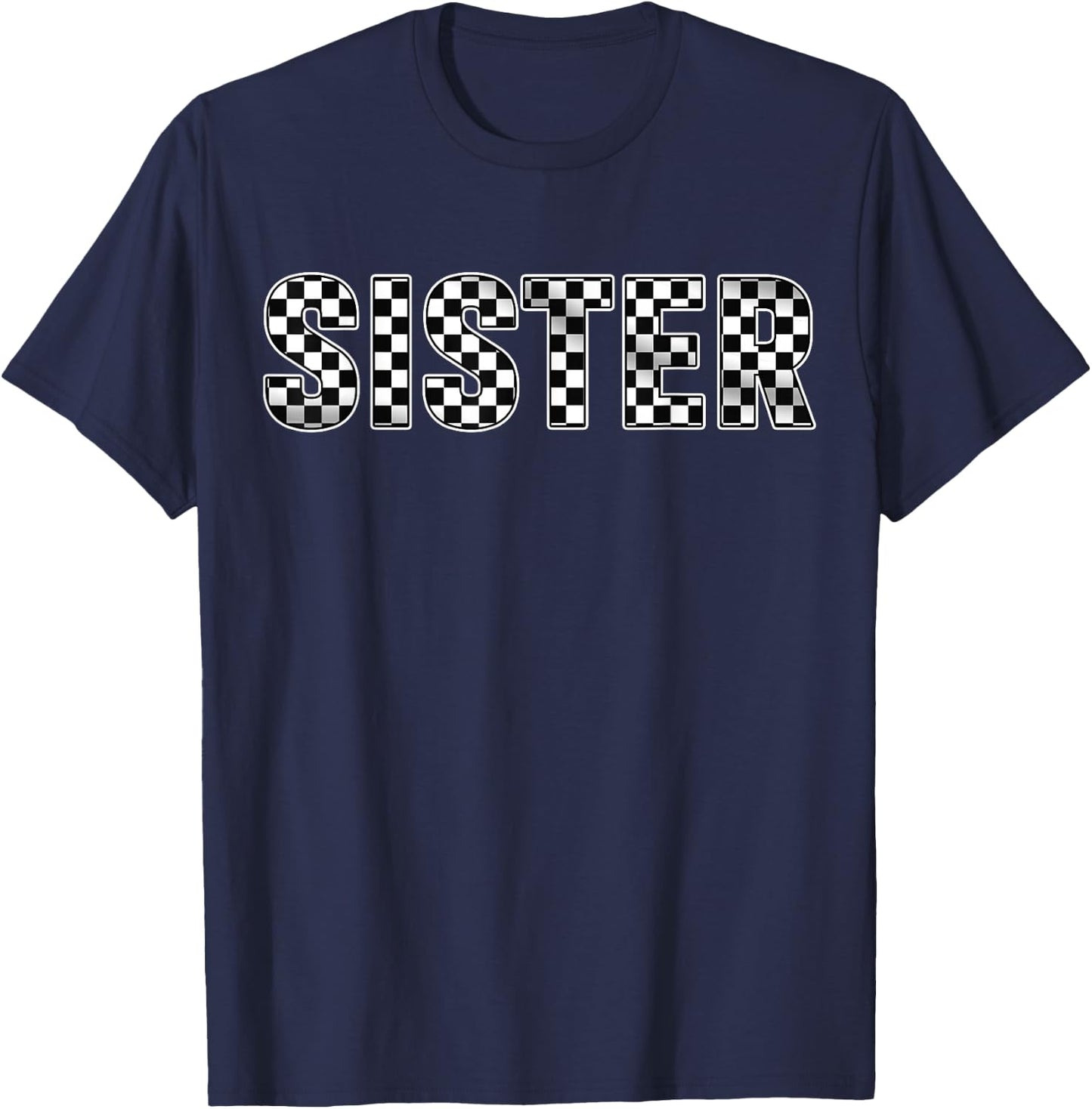 Pit Crew Sister Racing Car Family Matching Birthday Party T-Shirt - T-Shirt | Navy