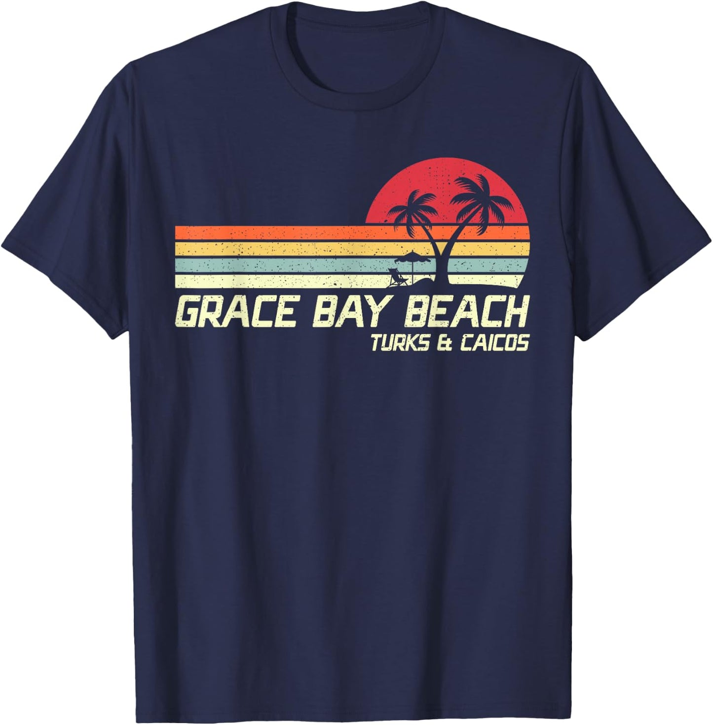 Summer Vacation Vintage Turks And Caicos Grace Bay Beach Women Kids T-Shirt - T-Shirt | Navy