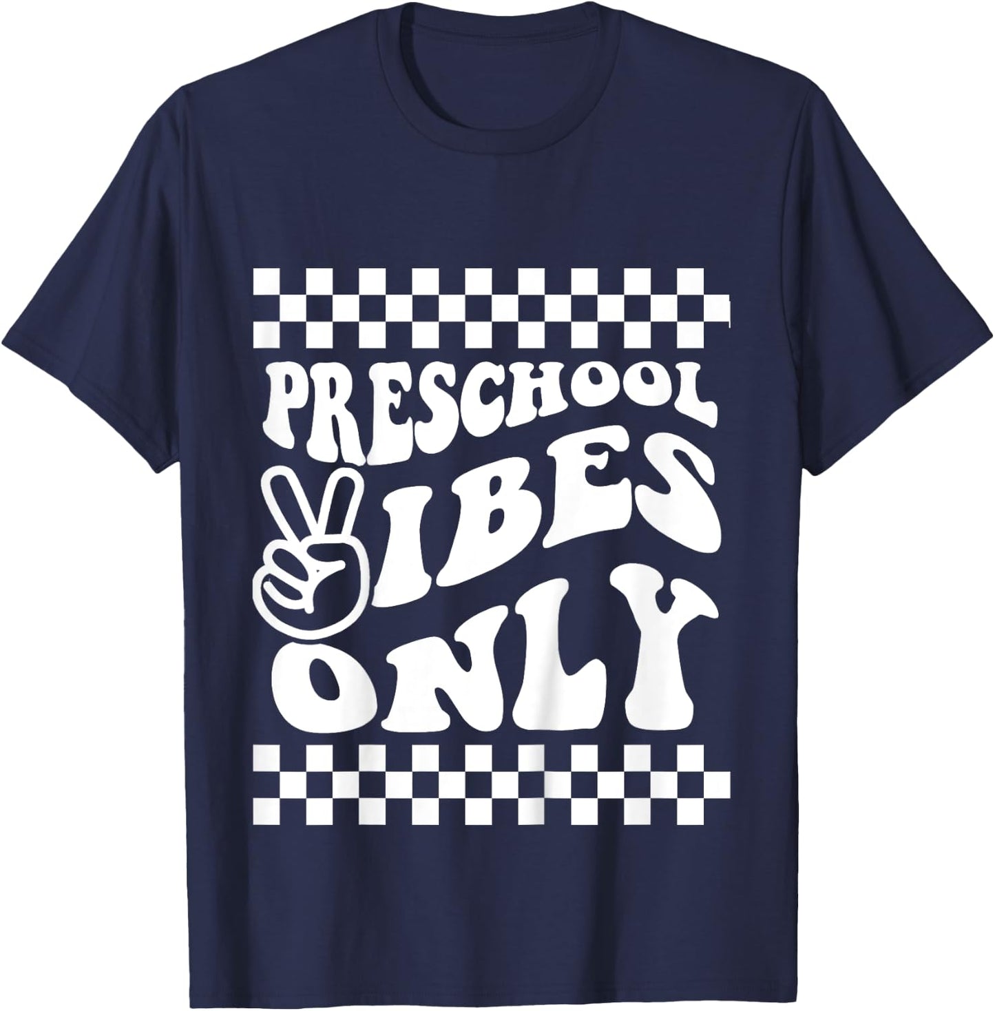 First Day of Preschool Vibes Only Retro Girl Toddler Boy T-Shirt - T-Shirt | Navy