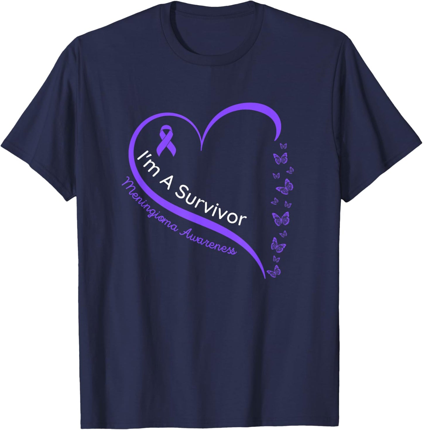 Meningioma Awareness, Brain Tumor, Purple Ribbon T-Shirt - T-Shirt | Navy