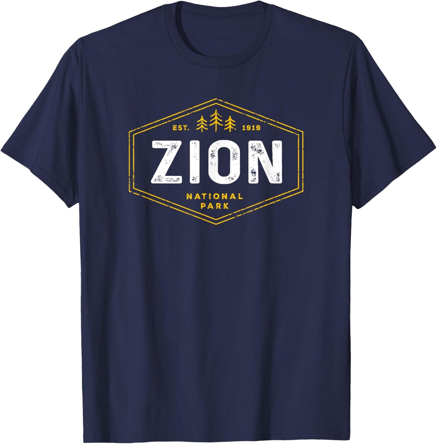 Zion National Park Shirt Vintage Utah Hexagon Badge Hiking T-Shirt - T-Shirt | Navy