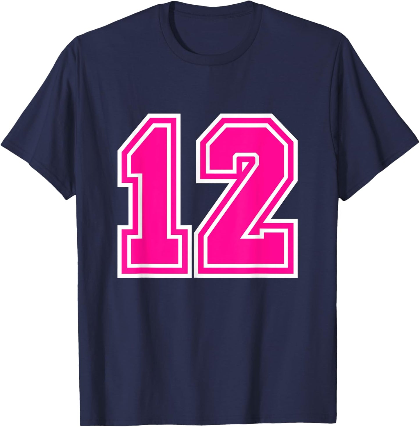 Number #12 Varsity Pink Favorite Number T-Shirt - T-Shirt | Navy