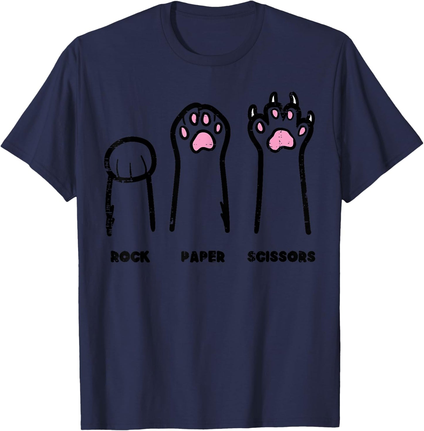 Rock Paper Scissors Cat Paws Funny Boys Girls Kids Toddler T-Shirt - T-Shirt | Navy