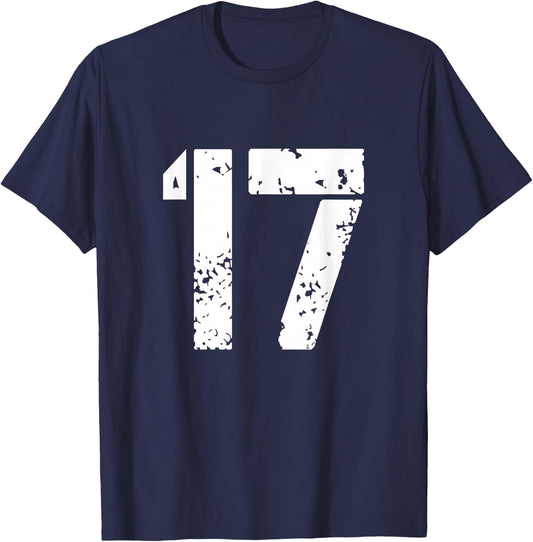 Number 17 Team 17th Birthday Seventeen Years Old Graphic T-Shirt - T-Shirt | Navy