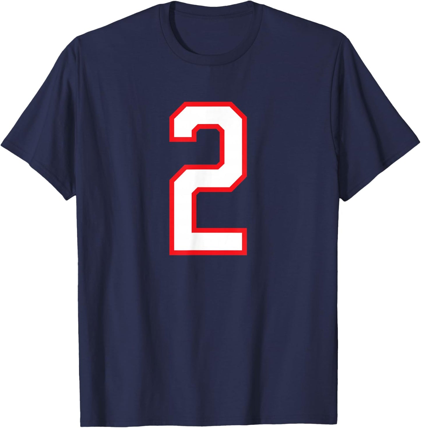 Number #2 White Red Plain Number T-Shirt - T-Shirt | Navy