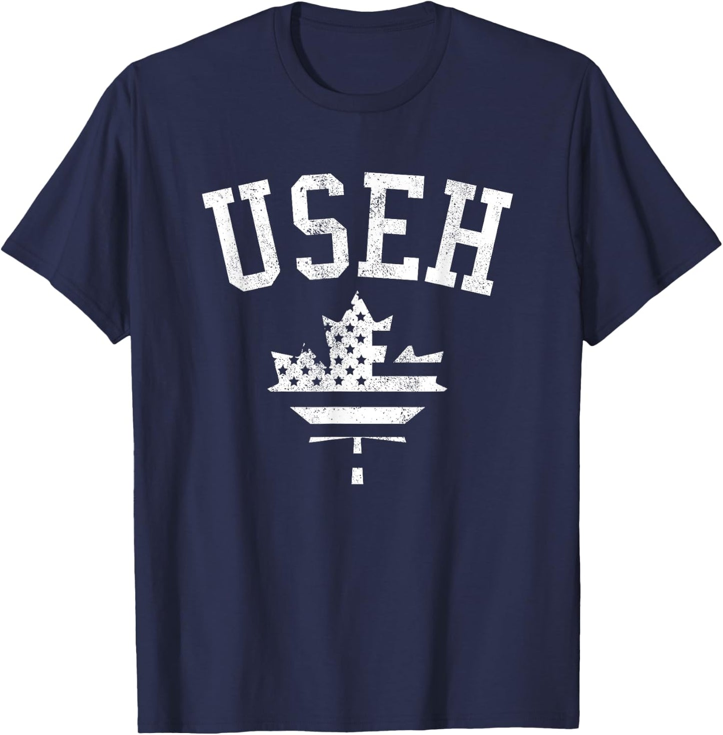 USEH Funny Canadian Eh American Canadian Flag Canada Day T-Shirt - T-Shirt | Navy