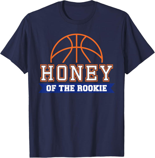 Honey of Rookie 1st Birthday Basketball Theme Matching Party T-Shirt - T-Shirt | Navy