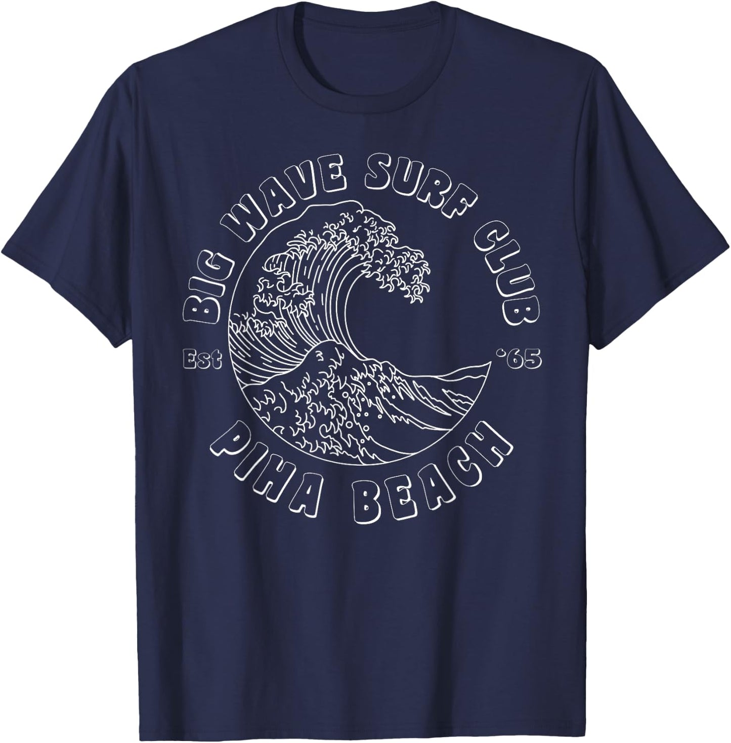 Piha Beach, Big Wave Surf Club, classic surfing beach T-Shirt - T-Shirt | Navy