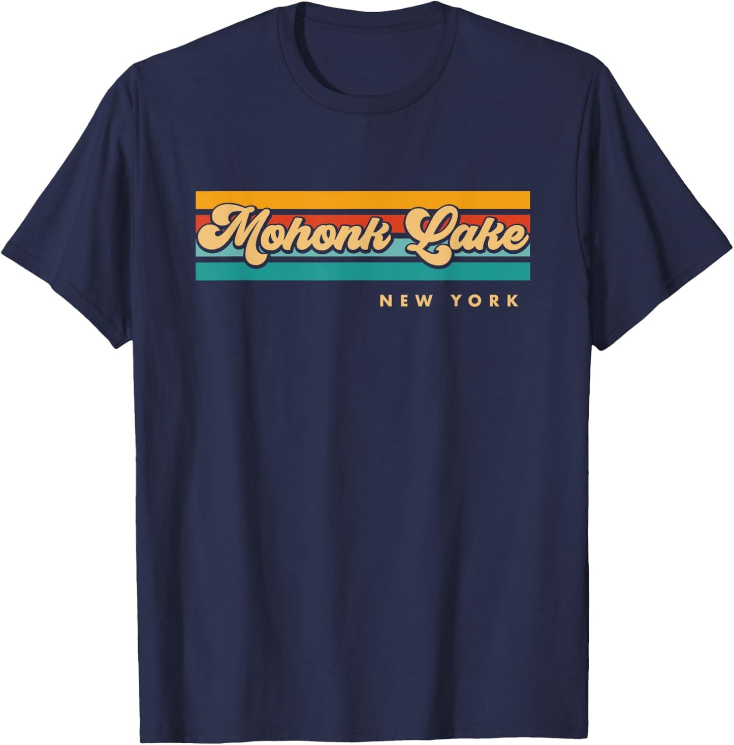 Vintage Sunset Stripes Mohonk Lake, New York T-Shirt - T-Shirt | Navy