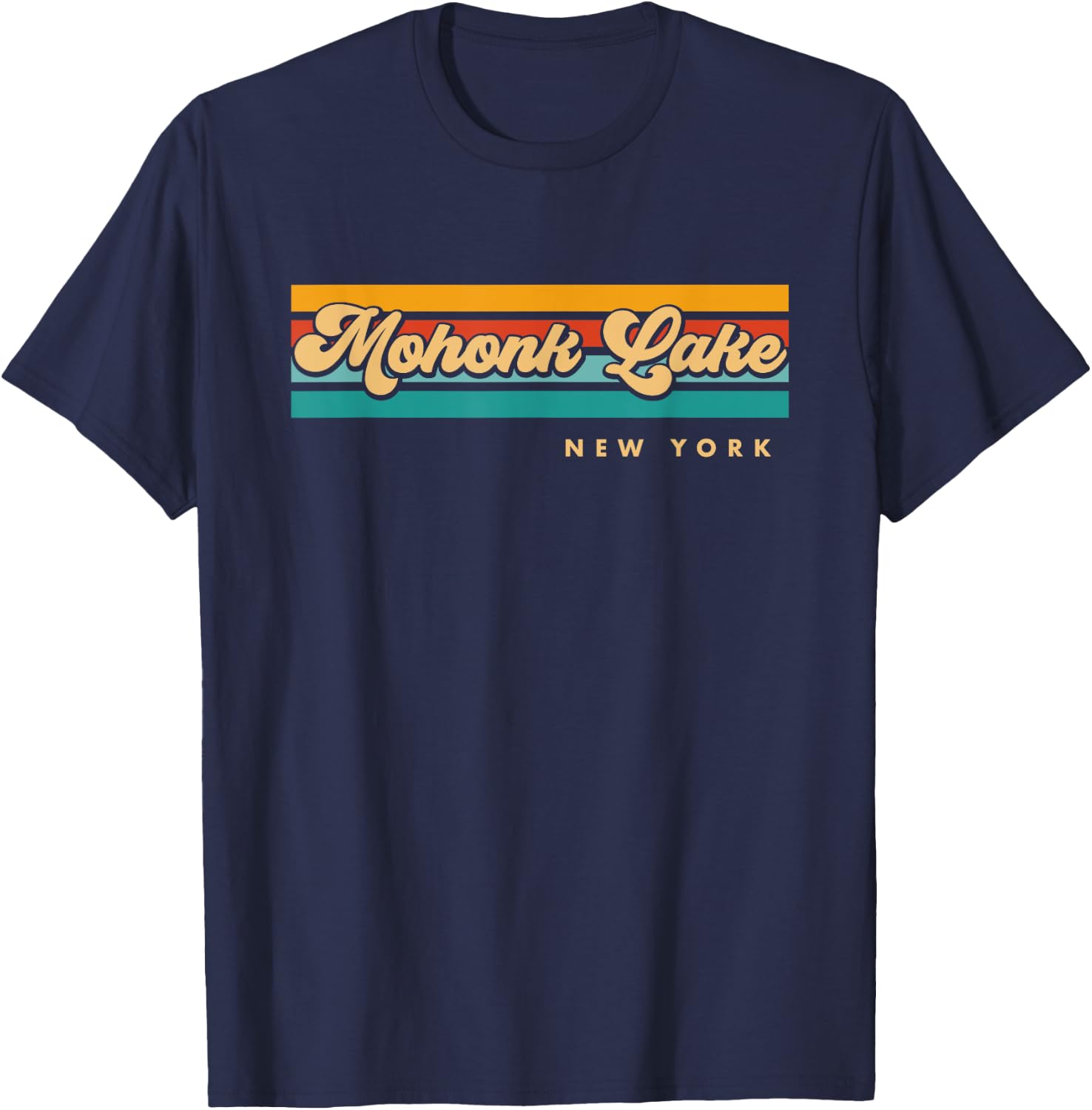 Vintage Sunset Stripes Mohonk Lake, New York T-Shirt - T-Shirt | Navy