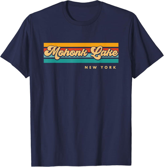 Vintage Sunset Stripes Mohonk Lake, New York T-Shirt - T-Shirt | Navy
