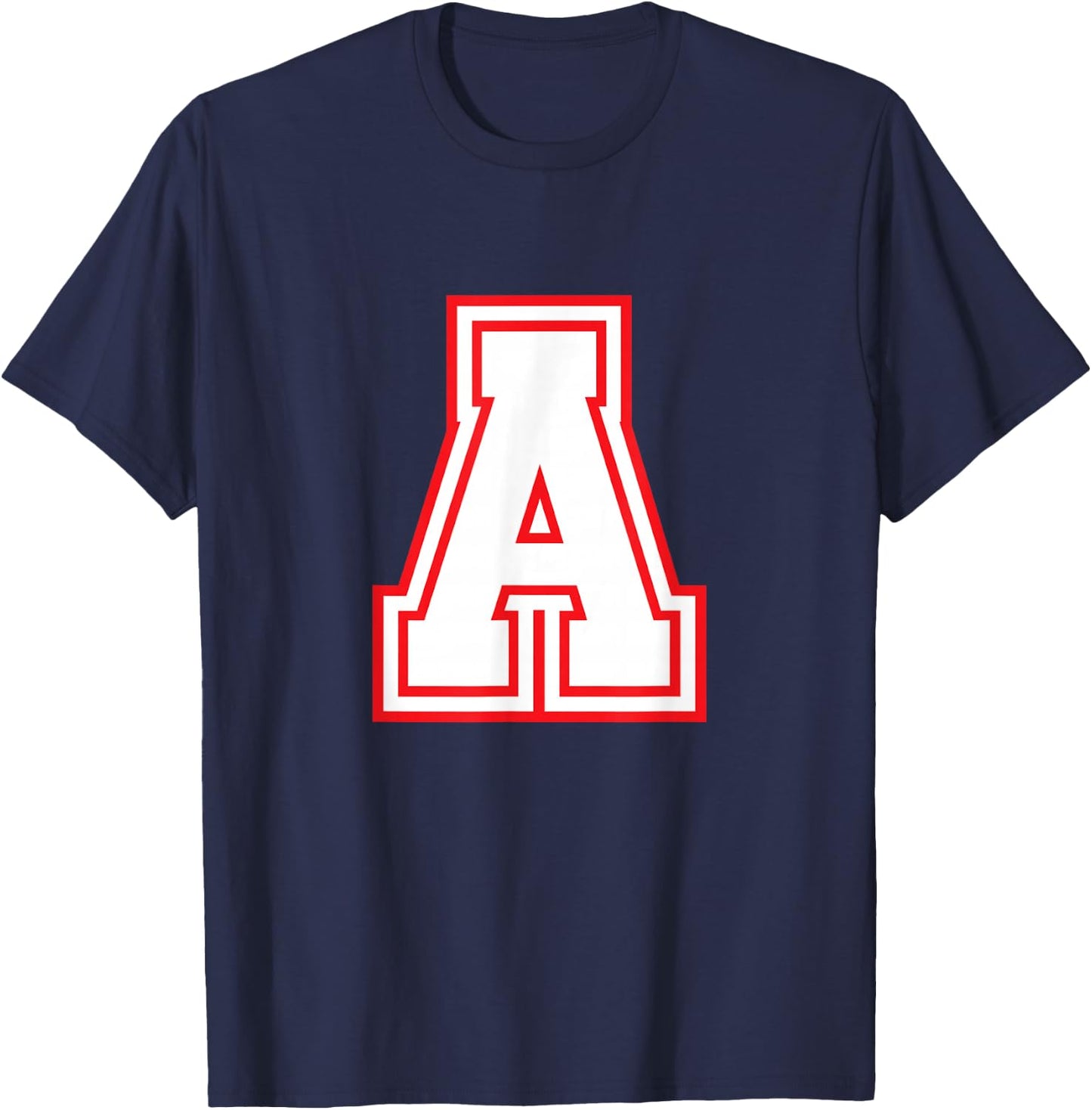 Letter A Red Monogram Initial T-Shirt - T-Shirt | Navy