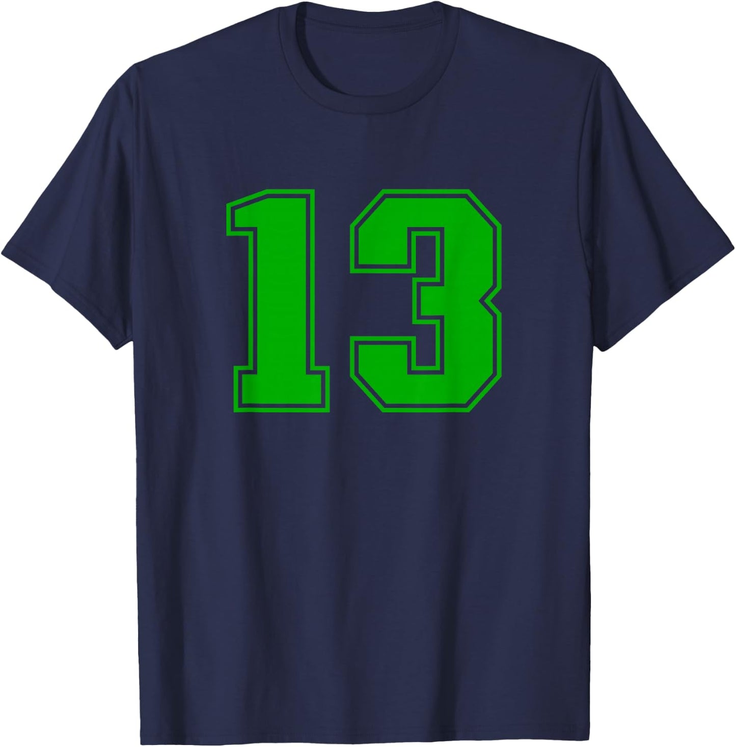 Number #13 Green Sports Uni Number T-Shirt - T-Shirt | Navy