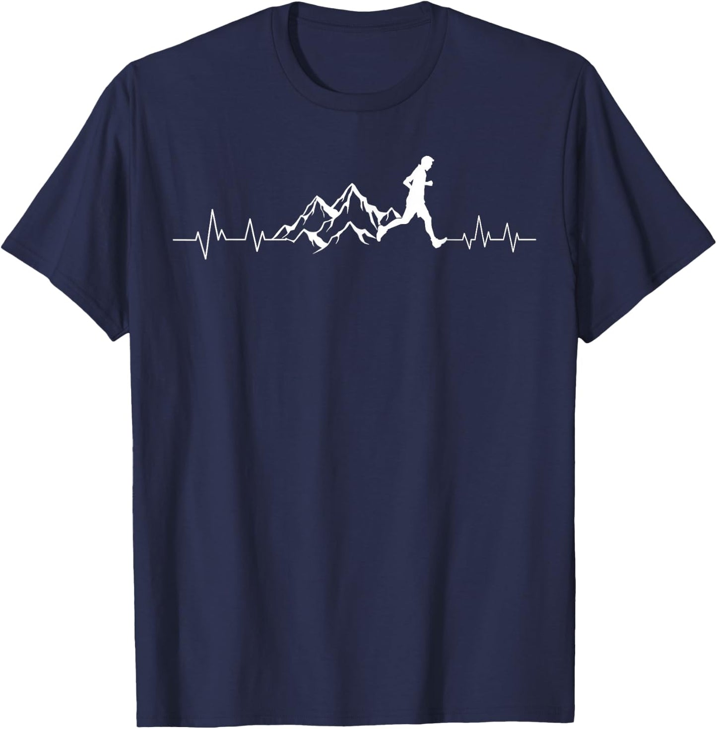 Trail Running Heartbeat Ultra Runner Mountain Sport Activity T-Shirt - T-Shirt | Navy