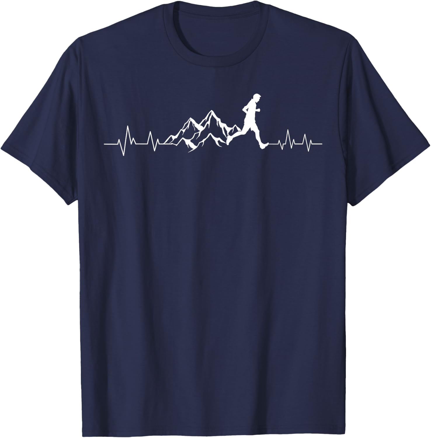 Trail Running Heartbeat Ultra Runner Mountain Sport Activity T-Shirt - T-Shirt | Navy