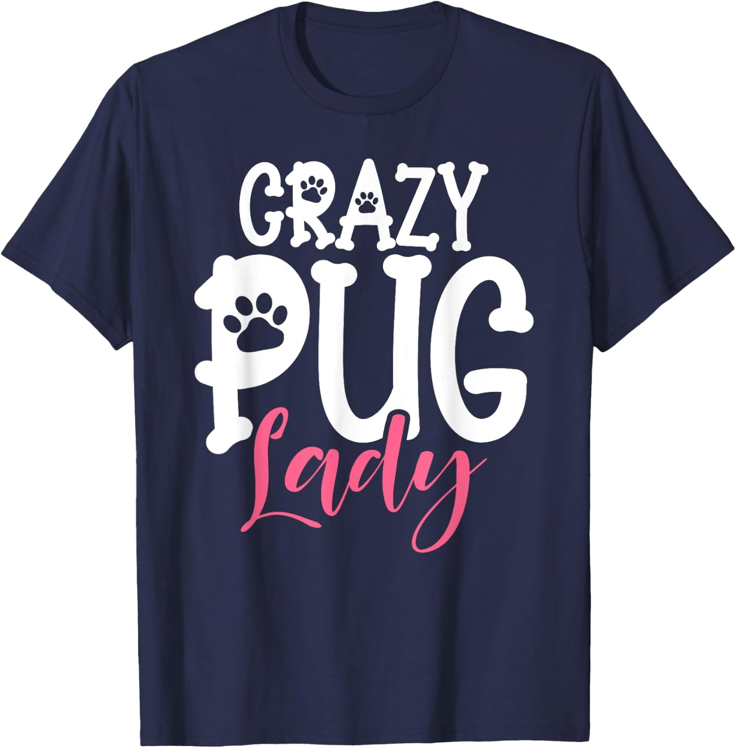 Crazy Pug Lady T-Shirt - T-Shirt | Navy