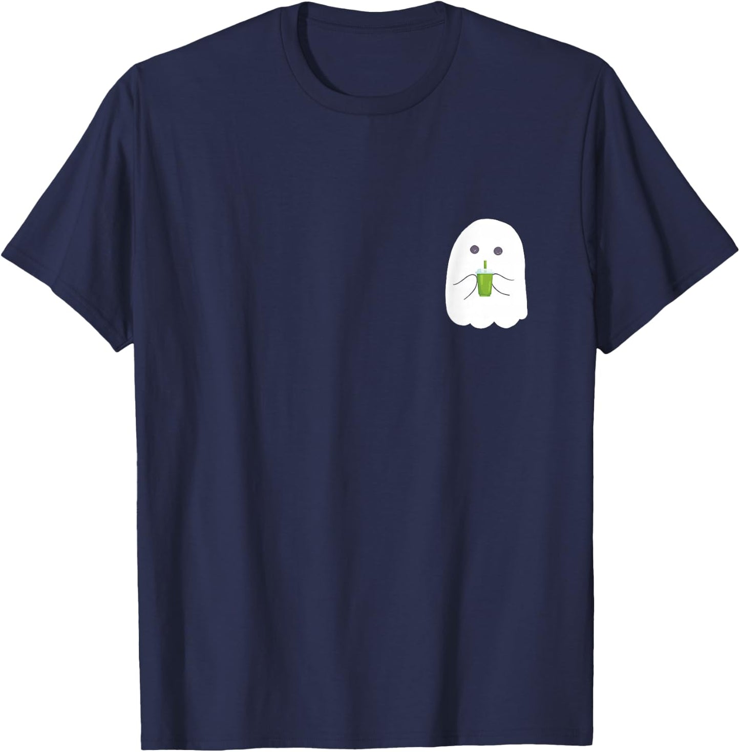 Halloween Cute Little Ghost drinking green Matcha Tea T-Shirt - T-Shirt | Navy