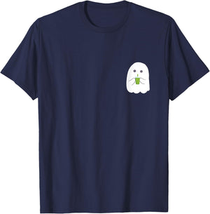 Halloween Cute Little Ghost drinking green Matcha Tea T-Shirt - T-Shirt | Navy