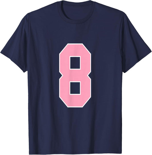 Number 8 Shirt Pink Football Basketball Breast Cancer Aware T-Shirt - T-Shirt | Navy