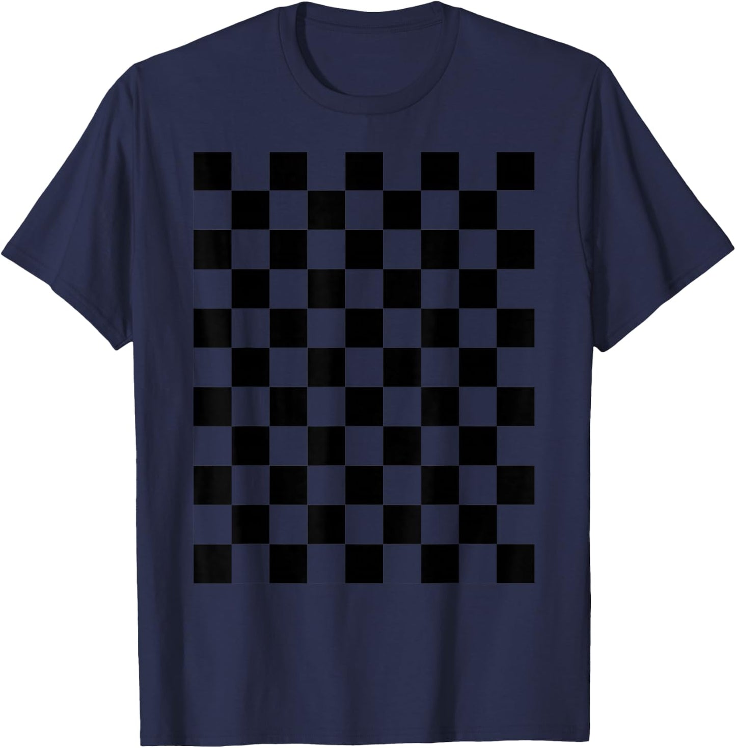 Classic Black Checkered Pattern Checkerboard T-Shirt - T-Shirt | Navy