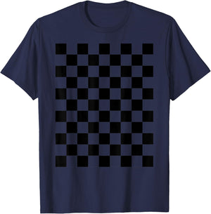 Classic Black Checkered Pattern Checkerboard T-Shirt - T-Shirt | Navy