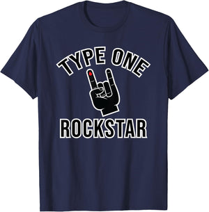 Type 1 Diabetes T1D Rockstar Funny Awareness Diversary T-Shirt - T-Shirt | Navy