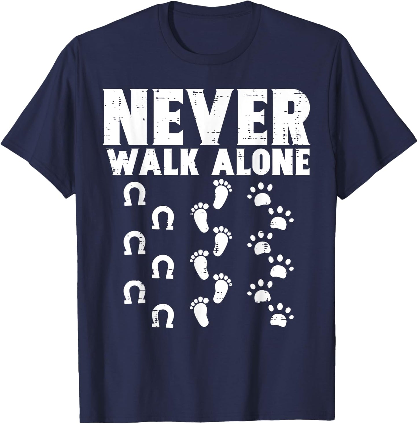 Walk Alone Horse Dog Footprint Animal Lover Women Girl T-Shirt - T-Shirt | Navy