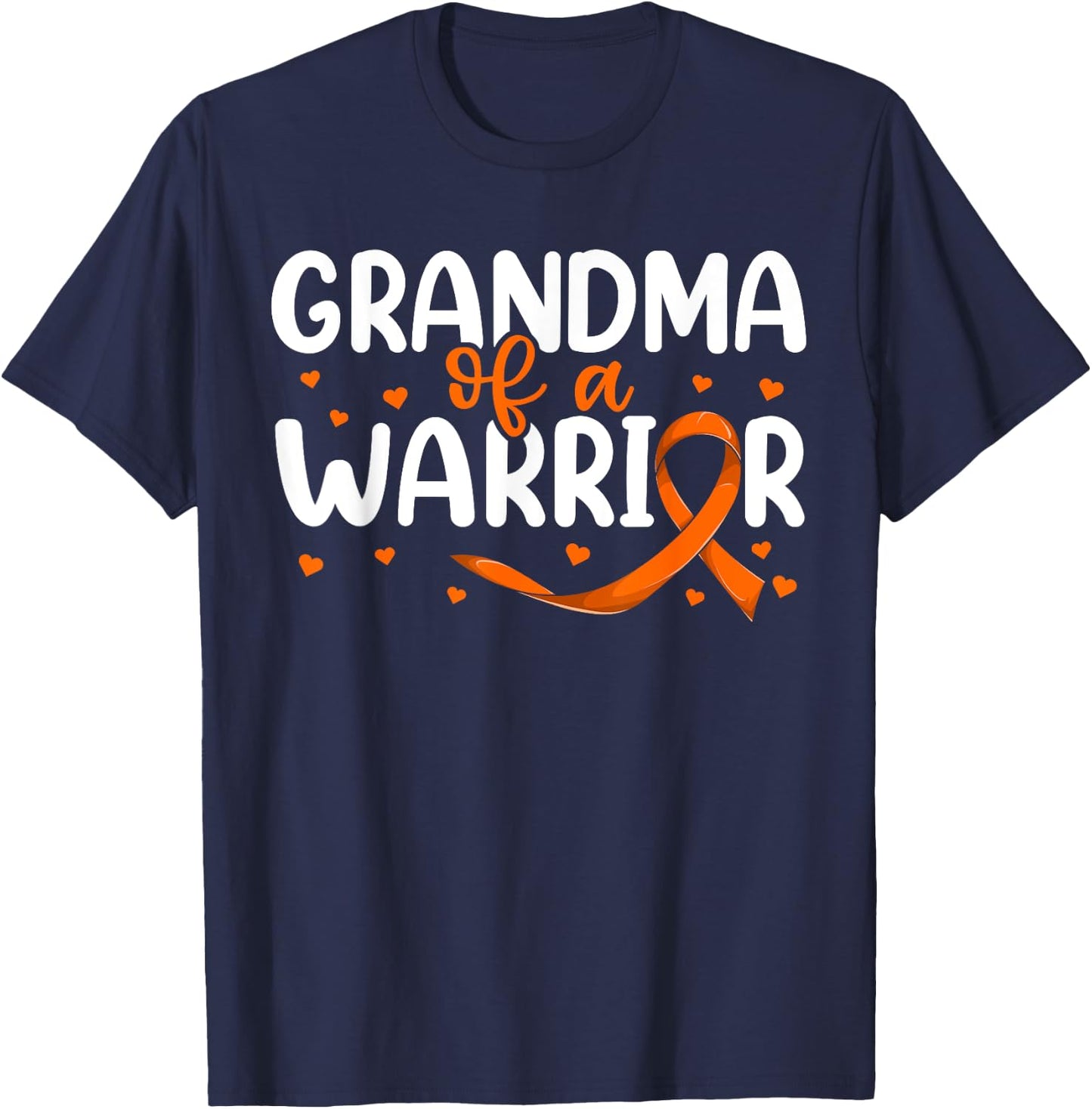 Orange Ribbon Leukemia Grandkids Shirt, Grandma Of A Warrior T-Shirt - T-Shirt | Navy