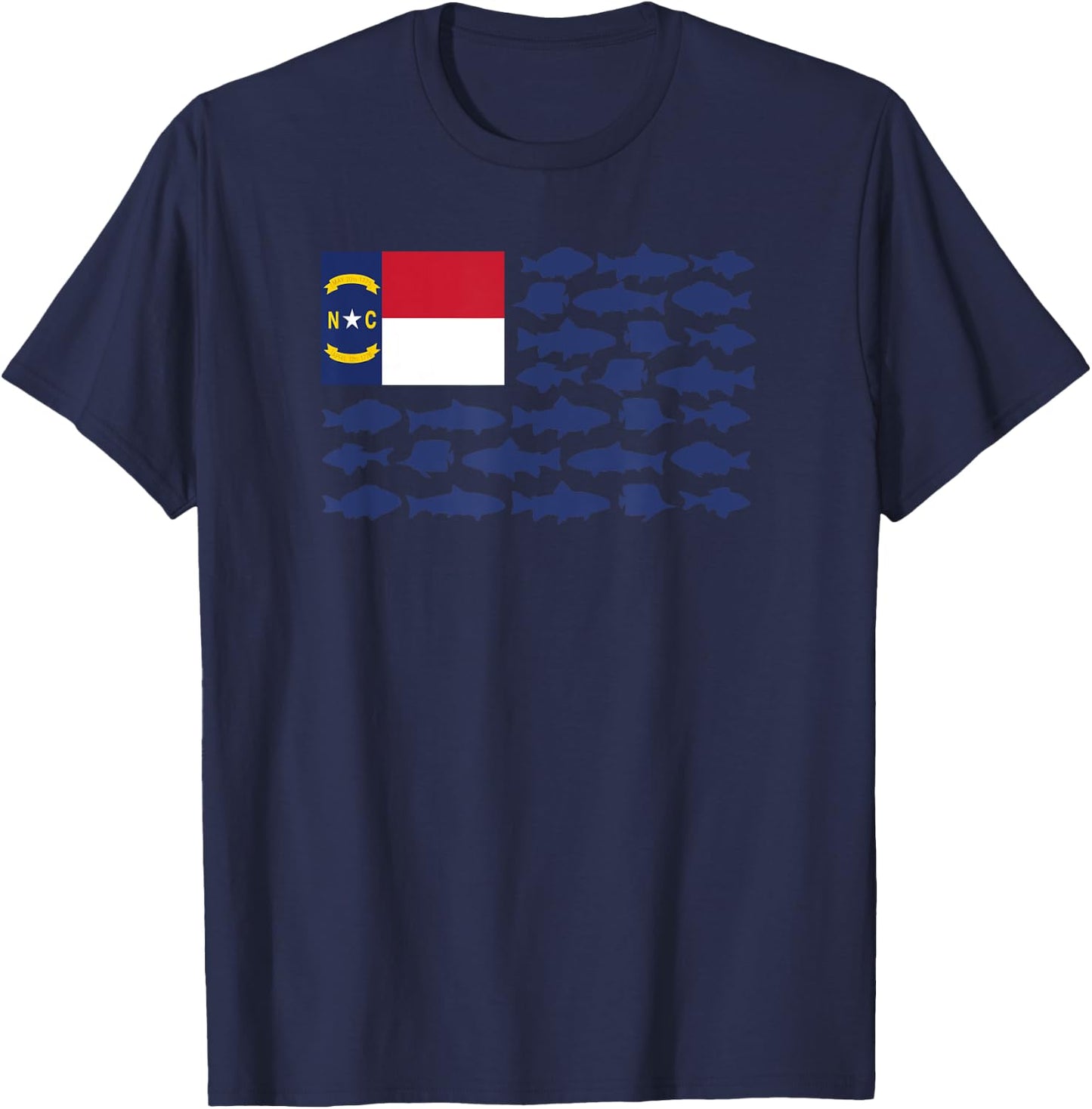 North Carolina Saltwater Fishing Love Fish NC Flag Themed T-Shirt - T-Shirt | Navy