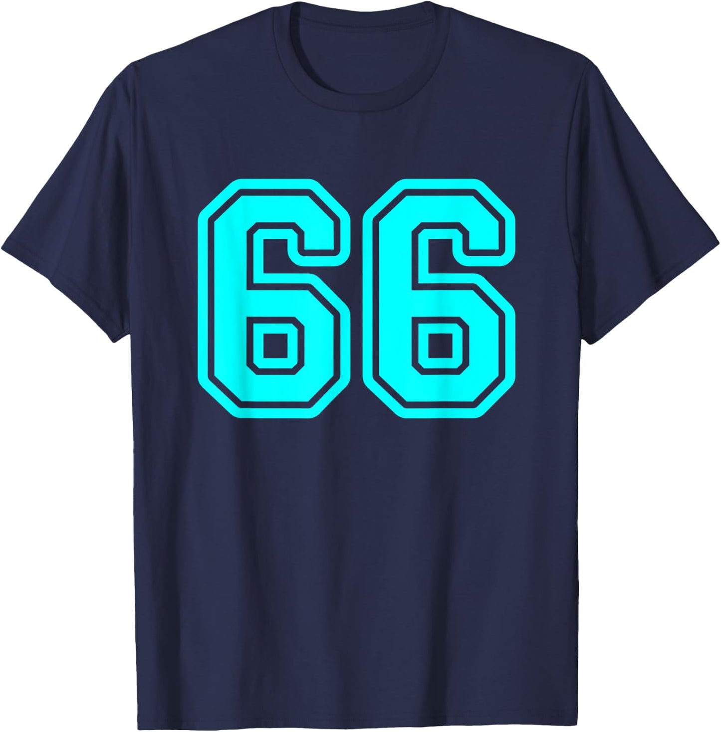 Jersey #66 Cyan Sports Team Jersey Number 66 T-Shirt - T-Shirt | Navy