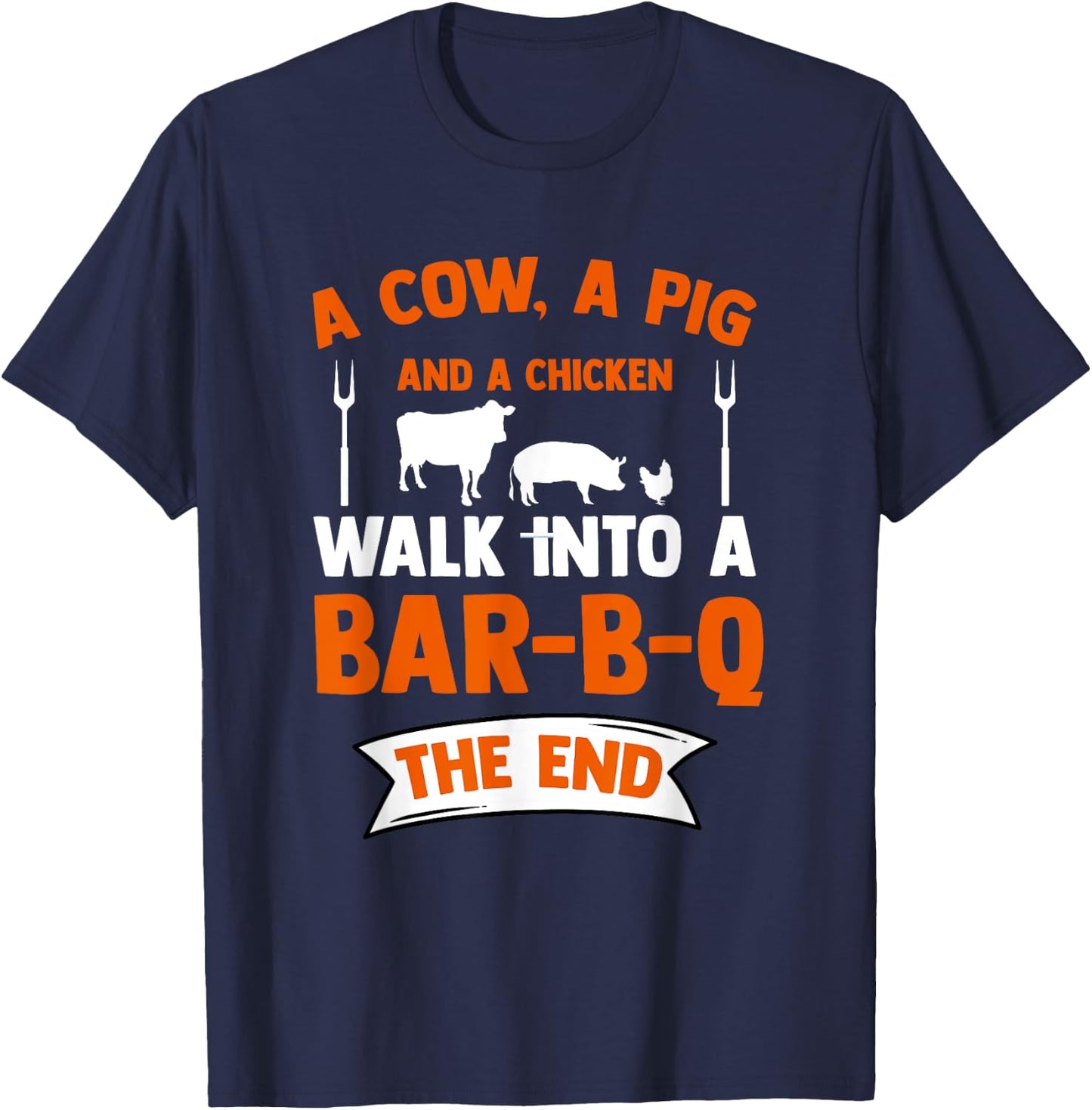 Smoke Grill Cow Pig Chicken Bar-B-Q Grilling Food T-Shirt - T-Shirt | Navy