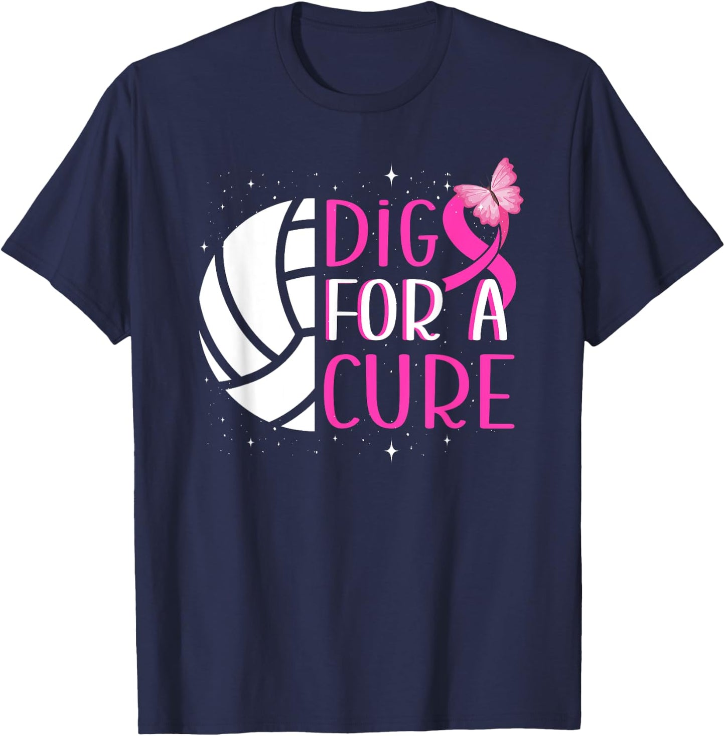 Dig For A Cure Volleyball Pink Out Breast Cancer Awareness T-Shirt - T-Shirt | Navy