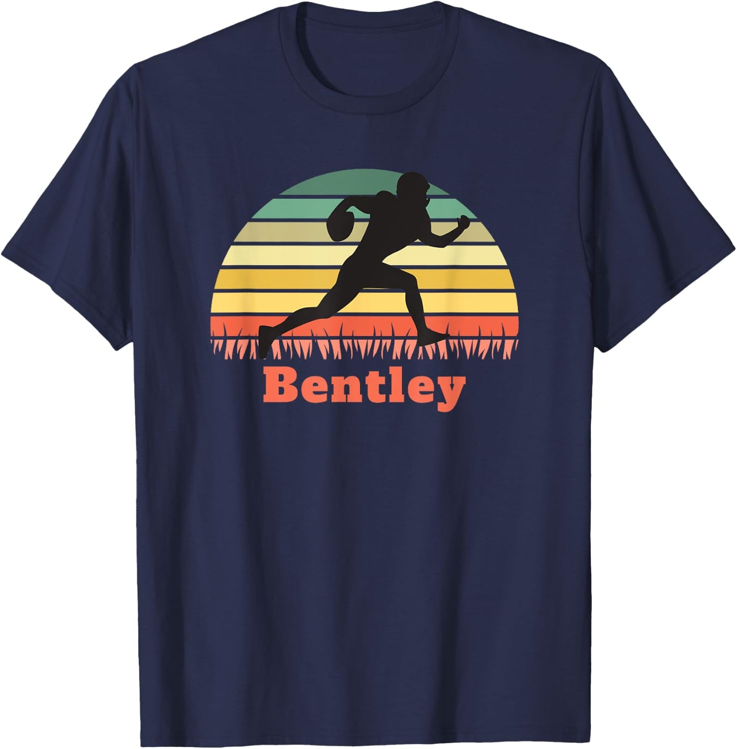 Bentley Boy's Personalized Football Player Vintage Sunset T-Shirt - T-Shirt | Navy
