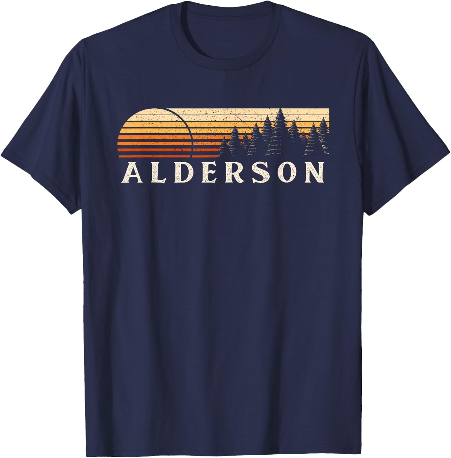 Alderson, WV Vintage Evergreen Sunset Eighties Retro T-Shirt - T-Shirt | Navy