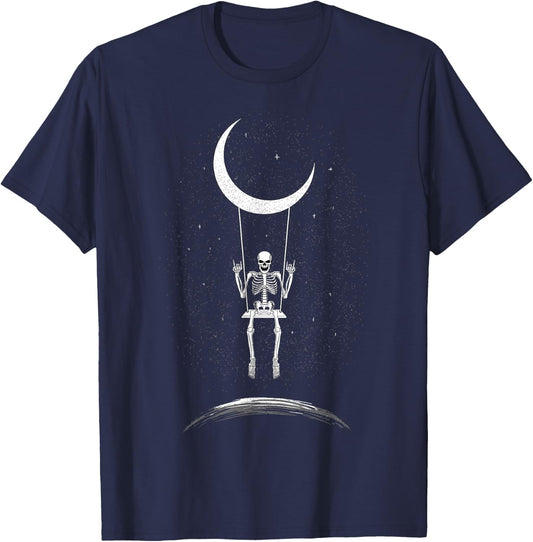 Rock On Skeleton Moon Rock And Roll Men Women Rock Band T-Shirt - T-Shirt | Navy